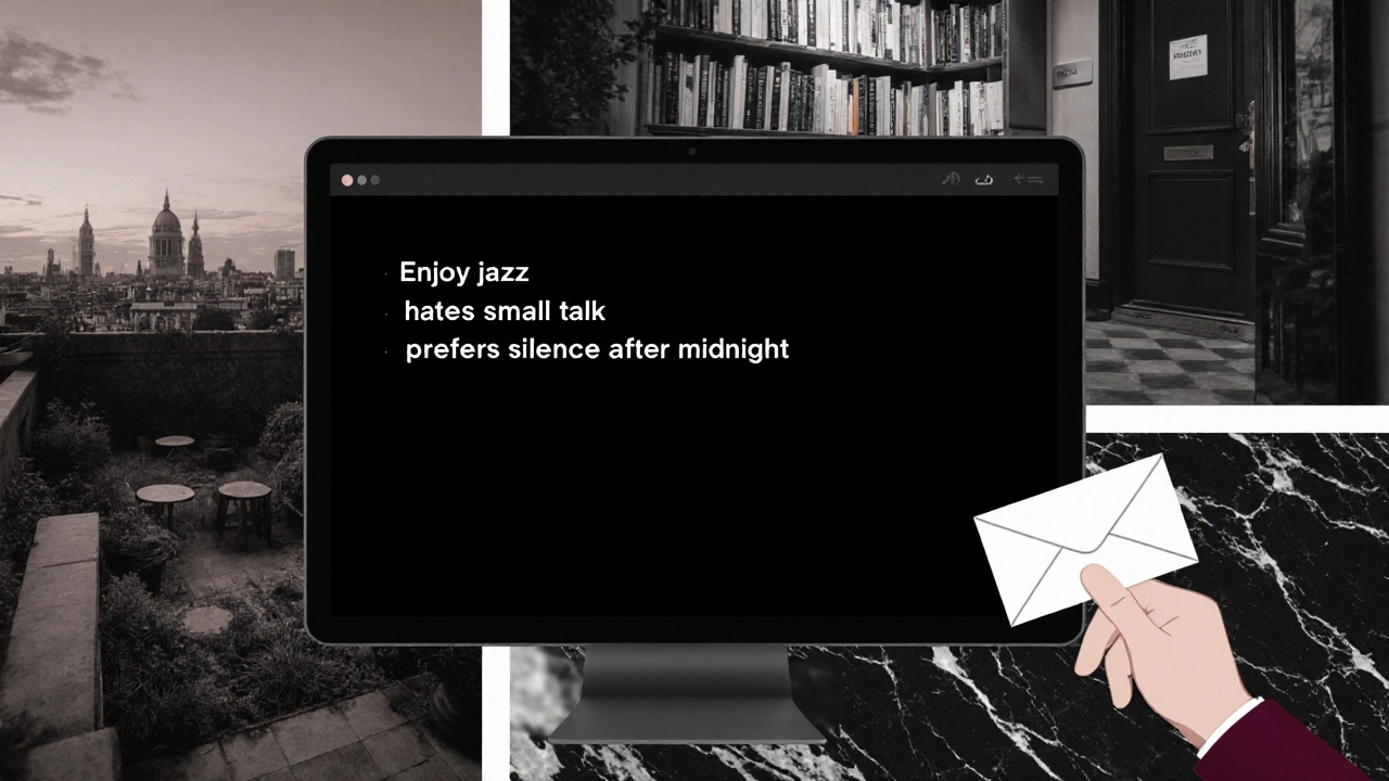 A hidden digital profile for a discreet London escort service with no identifying details.