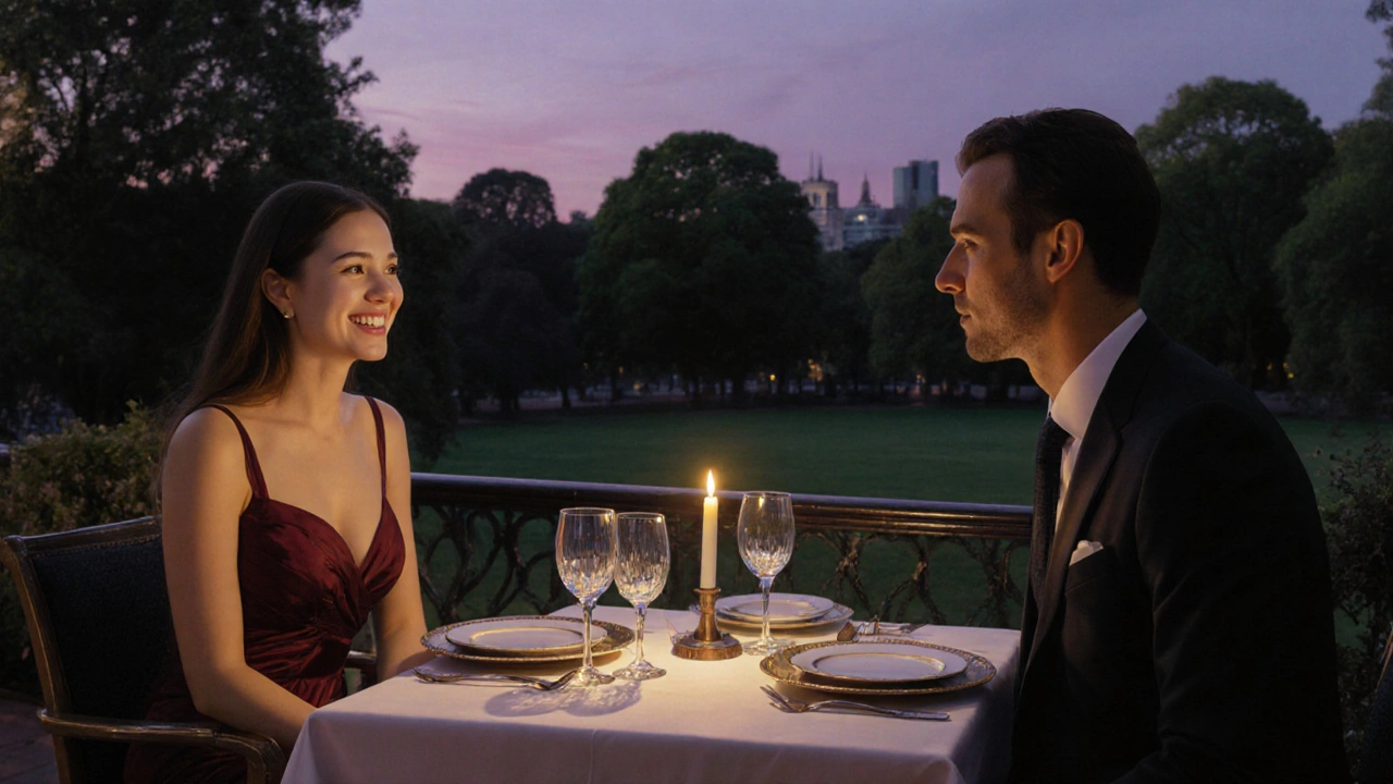 Elegant dinner on a terrace overlooking Regent's Park with a respectful escort and client.