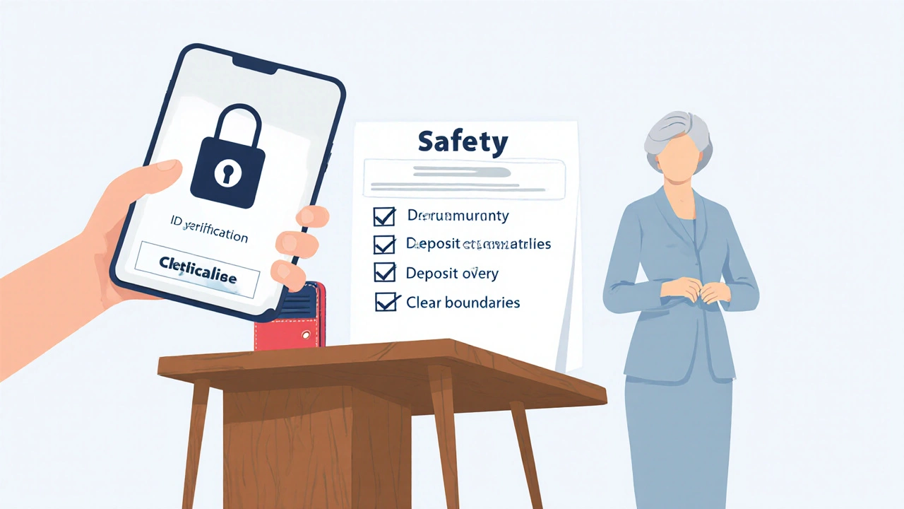 Flat‑style illustration of a phone showing a lock and wallet, plus a safety checklist.