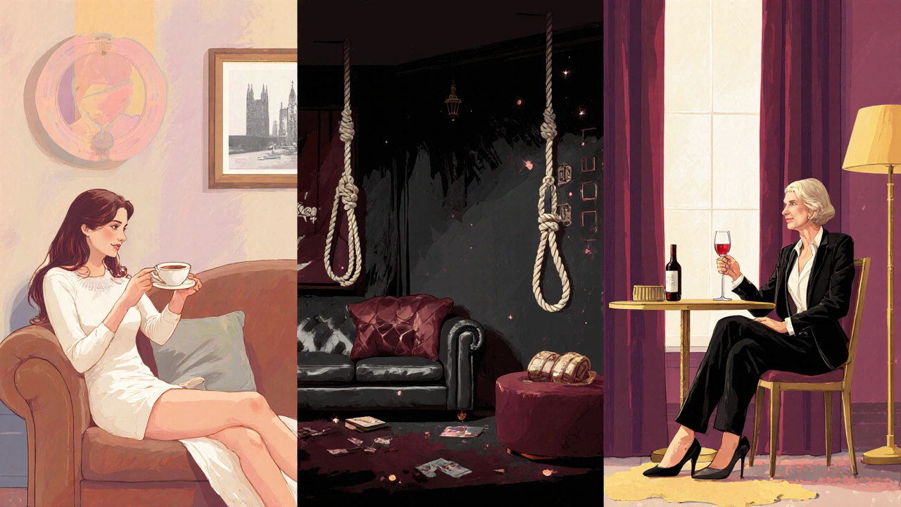 Illustration of three incall service styles: girlfriend experience, fetish roleplay, and mature escort.
