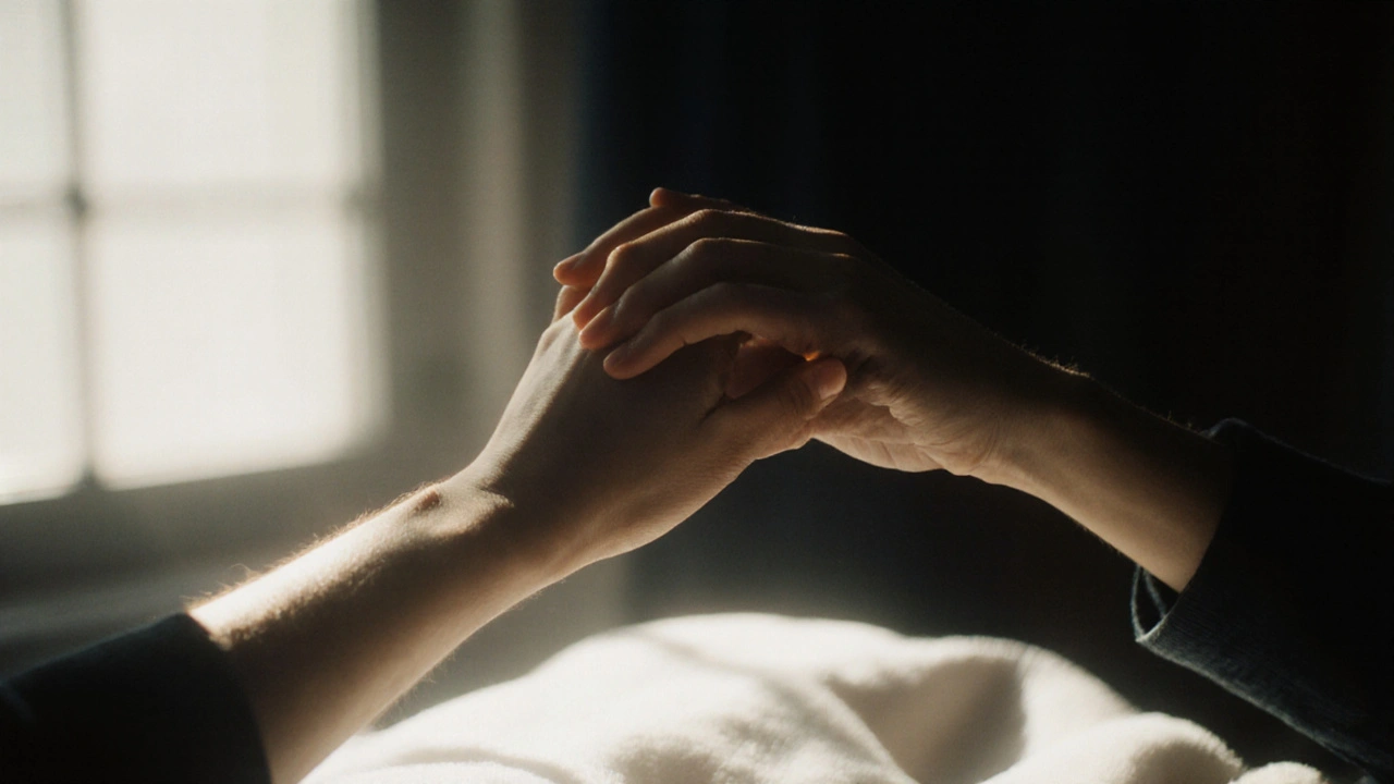 Two hands clasped in the dark, symbolizing trust and unity without words.