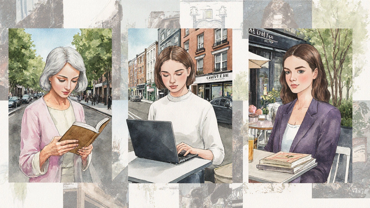 Diverse North London escorts in their natural settings: reading, working, and hosting a book club in leafy neighborhood cafes.