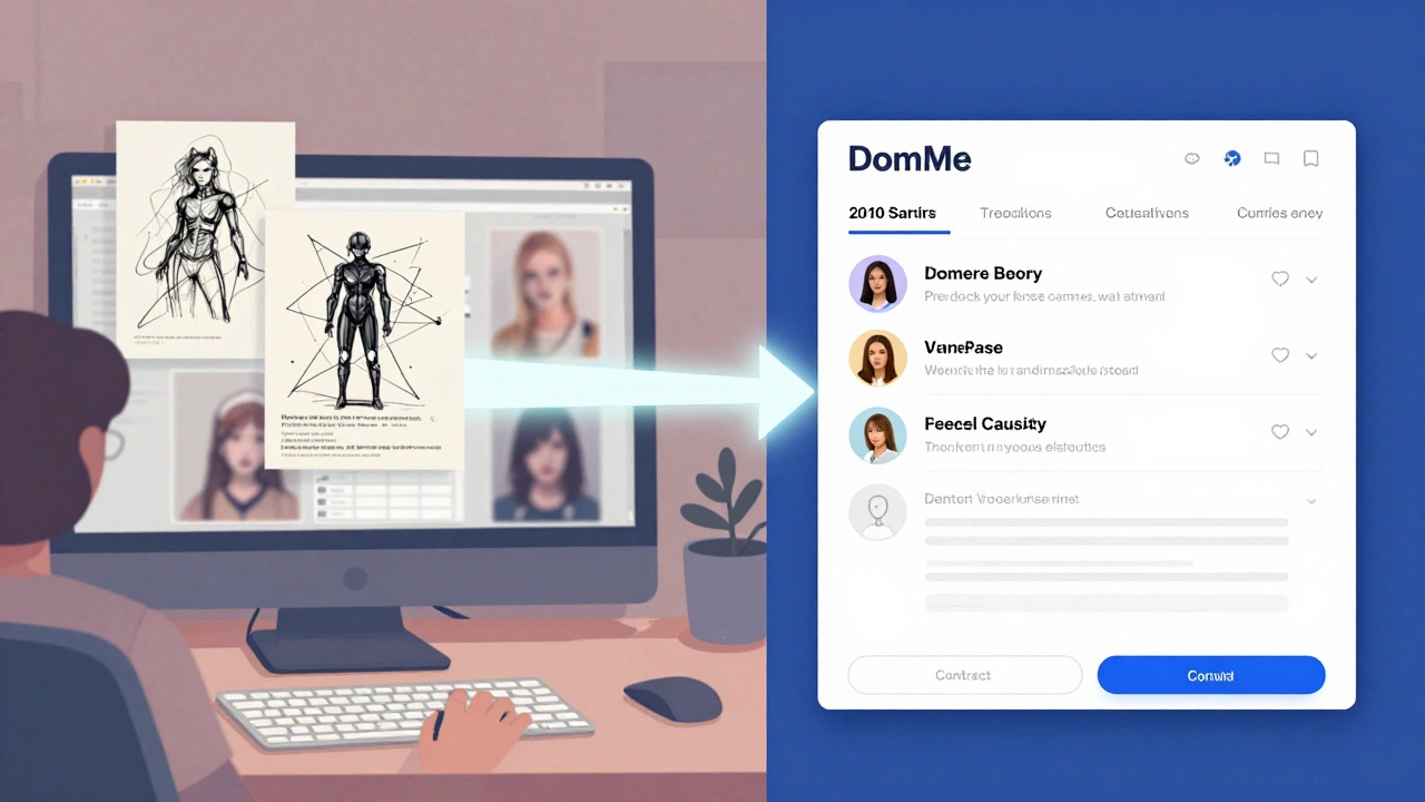 Comparison of outdated BDSM ads versus modern professional booking platform with safety verification.