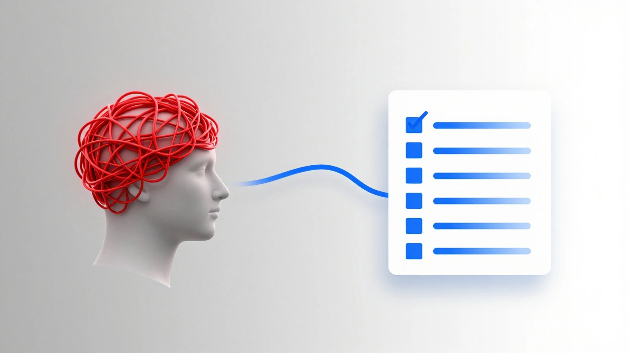 Abstract visualization of mental clutter from active voice versus clear path from passive voice.