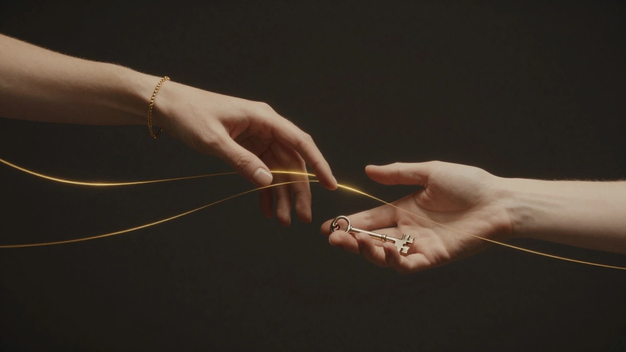 Abstract golden threads connecting two hands, symbolizing trust and authentic human connection.