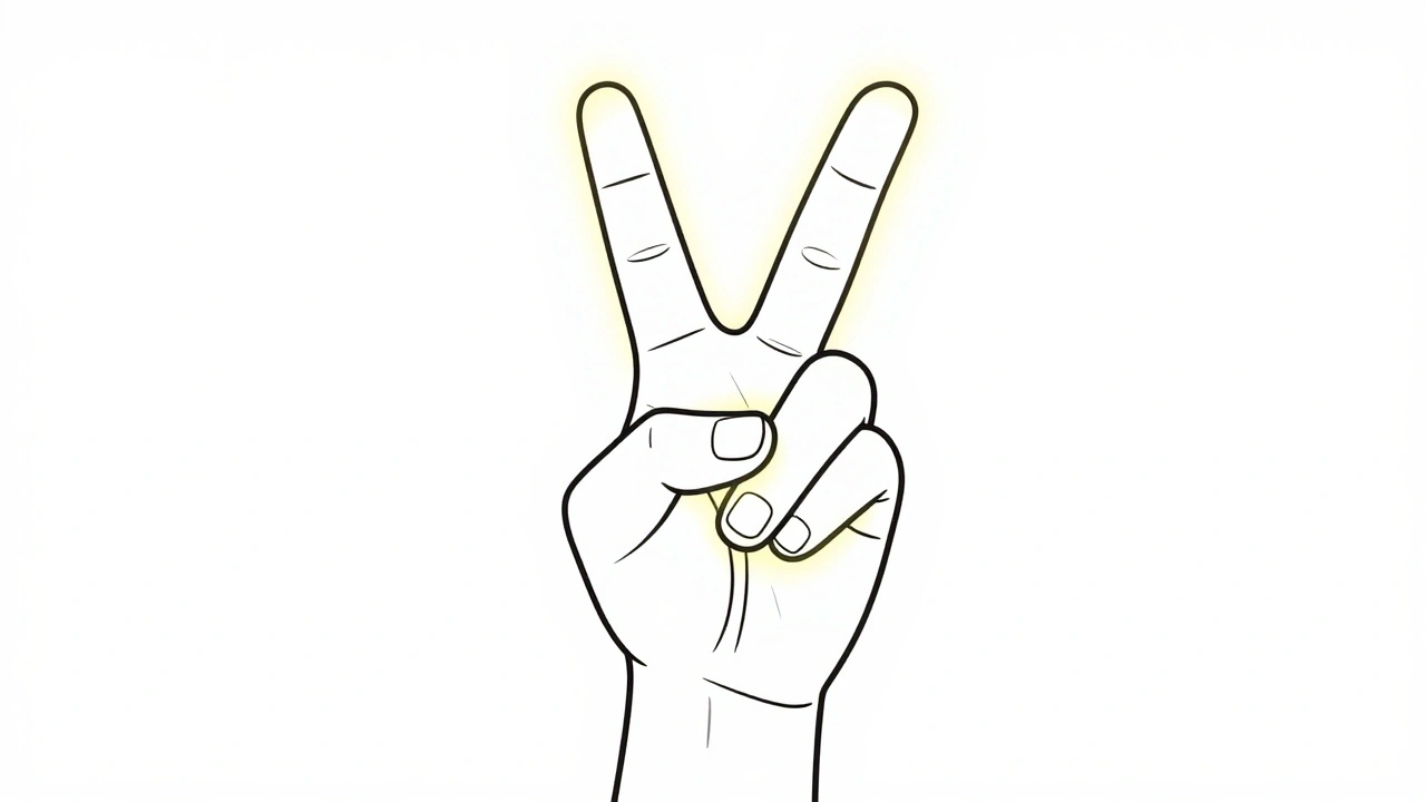 Hand forming 'Y' shape as safeword signal during consensual session