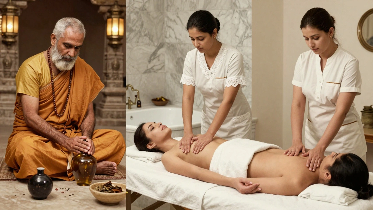 Historical scenes of therapeutic touch across ancient India, 19th-century Europe, and modern London.