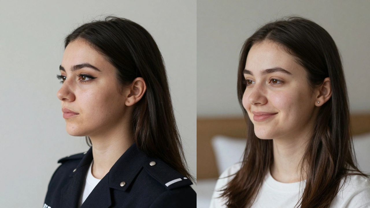 A comparison of unrealistic vs. authentic escort profile photos, showing filtered images versus natural, honest portraits.