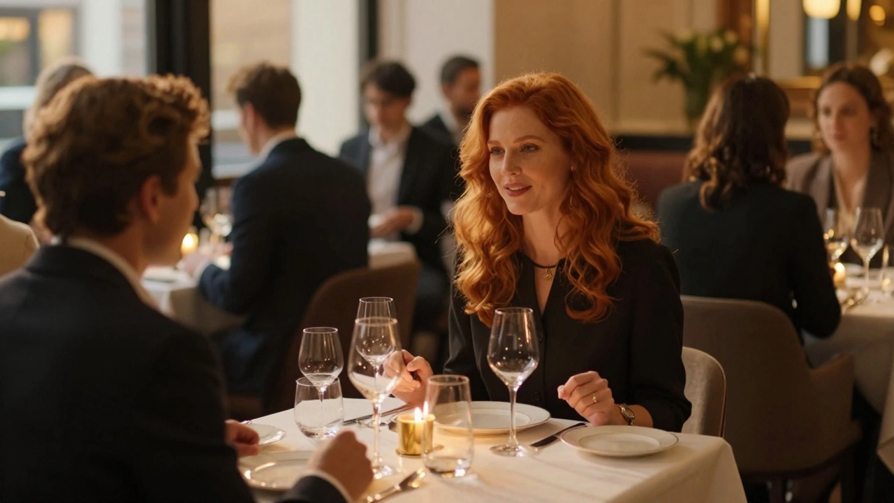 Elegant dinner date in an upscale London restaurant.