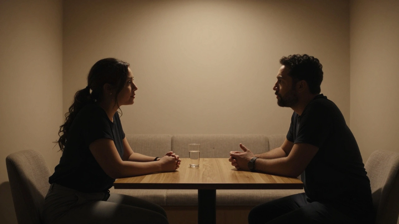 Two people talking in a private consultation room